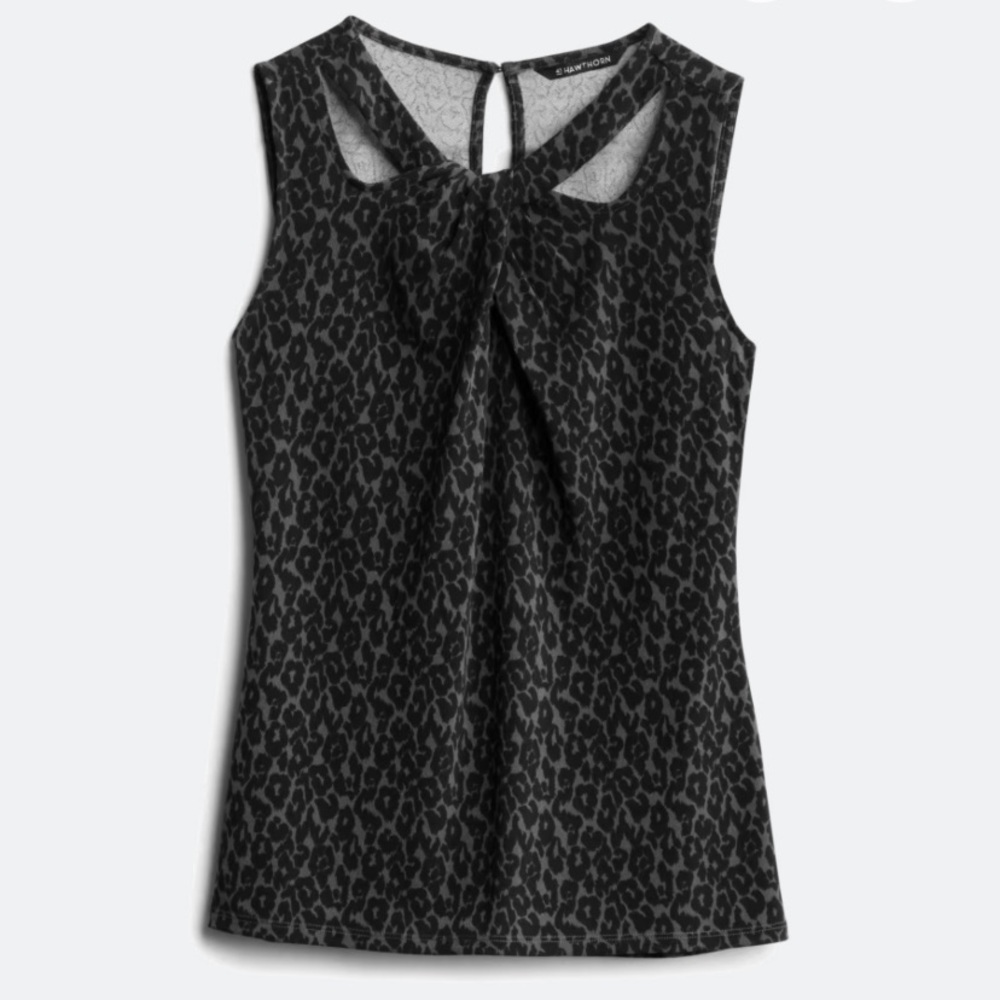 41 Hawthorn Jaslinda Twist Neckline Moss Crepe Leopard Print Sleeveless Top M